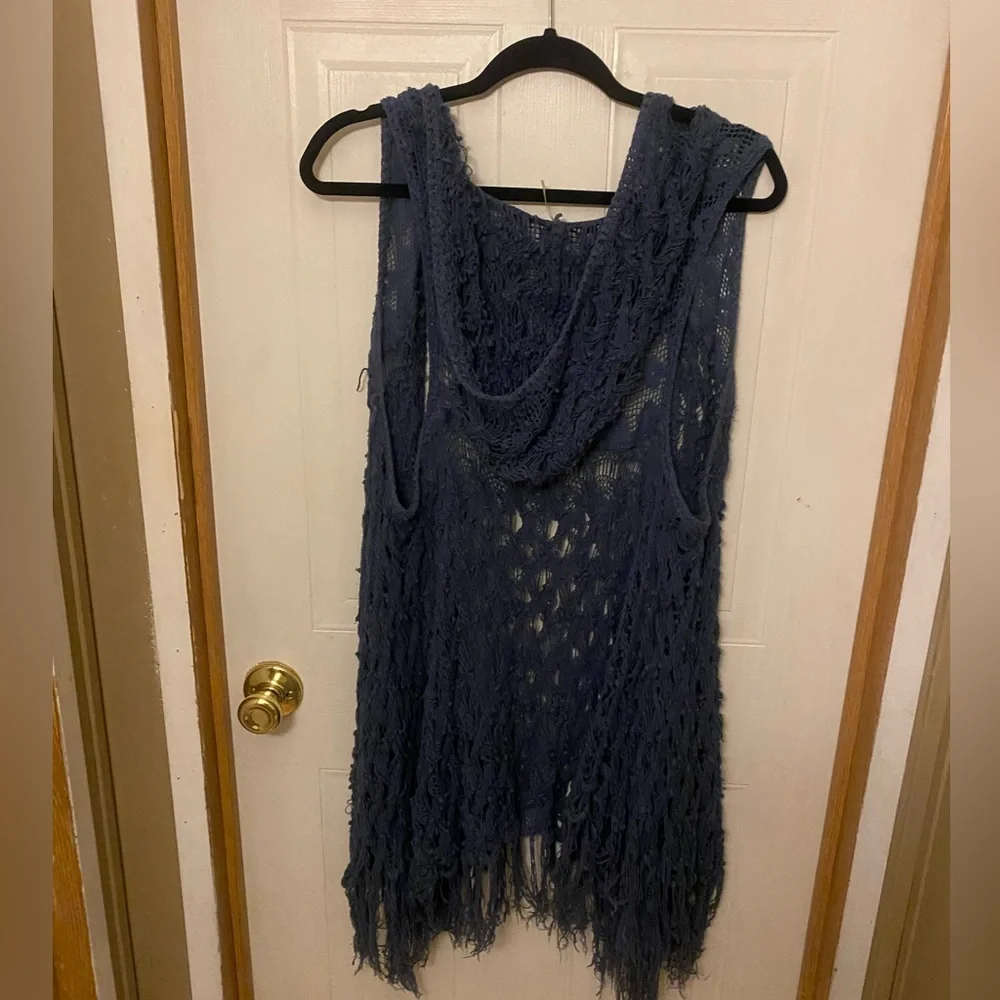 Free People Crazy Love Open Knit Fringe Vest
